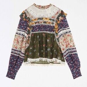 Farm Rio Printed Mock Neck Blouse Floral S